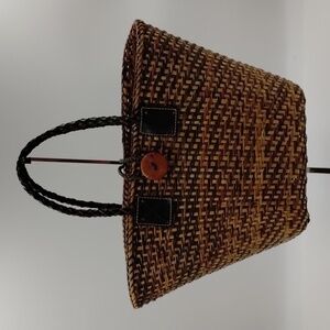 Summer Tompkins Woven Basket Purse Raffia Bag with Braided Handl…